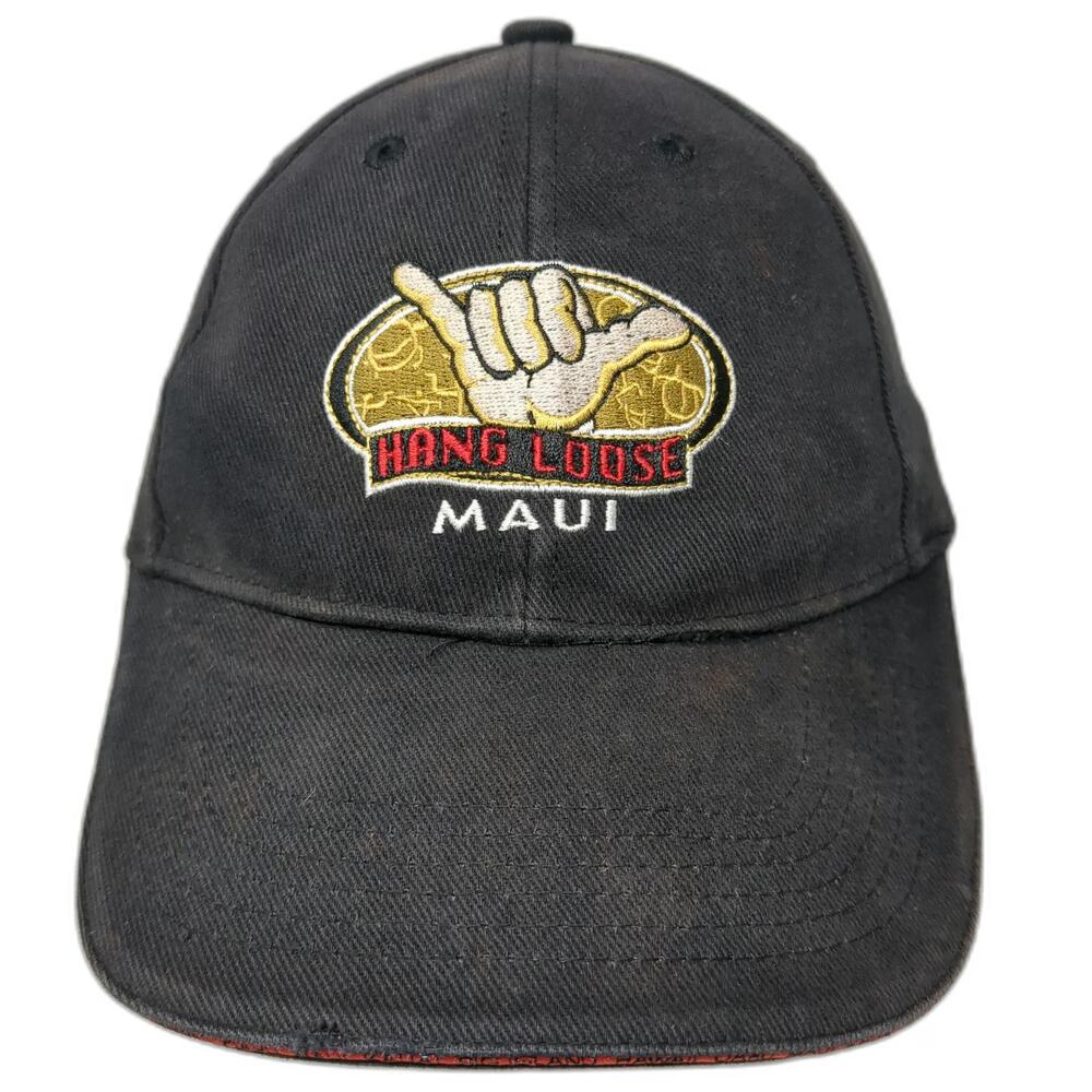 Hawaiian Headwear Baseball Cap Black OS Maui Hang Loose Shaka Sandwich Brim Hat